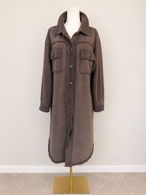 Easel Los Angeles Brown Sherpa Longline Shacket Coat Oversized M